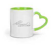 DEBINGY cerámica Taza de porcelana Todo es por el amor entre dos personas Marco de fotos de boda Frases de amor familiar （11oz/320ml） Restaurante, oficina Verde