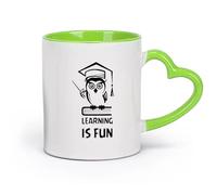 DEBINGY cerámica Taza de té Aprender es divertido Cita inspiradora Educación Búho Libro Escuela （11oz/320ml） Café, té, latte, leche, cacao, zumo y otras bebidas calientes Verde