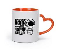 DEBINGY cerámica Taza de té Camiseta que dice: La humanidad, un viaje audaz más allá de la Tierra. （11oz/320ml） Para café, avena, té, fácil de limpiar Naranja
