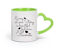 DEBINGY cerámica Taza de té Citas de amor Toda historia de amor es hermosa, pero la nuestra es mi favorita. （11oz/320ml） Para cafetería o regalo Verde