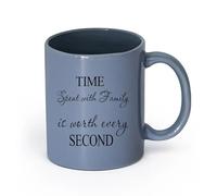 DEBINGY cerámica Taza de Té de Cerámica Citas: El tiempo pasado con la familia vale cada segundo （11oz/320ml） Oficina, hogar, cafetería, apto para lavavajillas y microondas Gris azulado