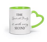 DEBINGY cerámica Taza de Té de Cerámica Citas: El tiempo pasado con la familia vale cada segundo （11oz/320ml） Oficina, hogar, cafetería, apto para lavavajillas y microondas Verde
