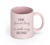 DEBINGY cerámica Taza de Té de Cerámica Citas: El tiempo pasado con la familia vale cada segundo （11oz/320ml） Oficina, hogar, cafetería, apto para lavavajillas y microondas Rosa