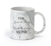 DEBINGY cerámica Taza de Té de Cerámica Citas: El tiempo pasado con la familia vale cada segundo （11oz/320ml） Oficina, hogar, cafetería, apto para lavavajillas y microondas Negro mármol