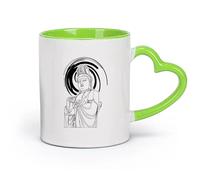 DEBINGY cerámica Taza de Té de Cerámica Línea abstracta de los dioses chinos Kuan Yin con pintura （11oz/320ml） Café, té, latte, leche, cacao, zumo y otras bebidas calientes Verde