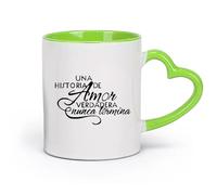 DEBINGY cerámica Taza de Té de Cerámica Una Historia De Amor Verdadera Nunca Termina Frases En Español （11oz/320ml） Ideal para usar en casa y la oficina Verde