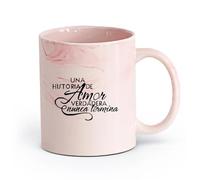 DEBINGY cerámica Taza de Té de Cerámica Una Historia De Amor Verdadera Nunca Termina Frases En Español （11oz/320ml） Ideal para usar en casa y la oficina Rosa mármol