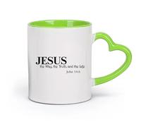 DEBINGY cerámica Taza de té Jesús es el camino, la verdad y la vida. Juan 14:6. Versículo bíblico cristiano. Citas inspiradoras. （11oz/320ml） Apto para microondas Verde