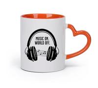 DEBINGY cerámica Taza de té latte de porcelana Auriculares de música Música en el mundo Primer plano （11oz/320ml） Apto para lavavajillas y microondas Naranja