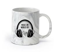 DEBINGY cerámica Taza de té latte de porcelana Auriculares de música Música en el mundo Primer plano （11oz/320ml） Apto para lavavajillas y microondas Negro mármol