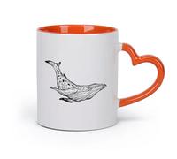 DEBINGY cerámica Taza de té latte de porcelana Ballena Sala de juegos para niños Baño náutico Vida marina Animal （11oz/320ml） Gran regalo para parejas Naranja