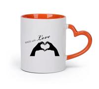 DEBINGY cerámica Taza de té latte de porcelana Familia escrita con corazones de amor y texto romántico （11oz/320ml） Regalo para hombre o mujer Naranja