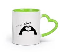 DEBINGY cerámica Taza de té latte de porcelana Familia escrita con corazones de amor y texto romántico （11oz/320ml） Regalo para hombre o mujer Verde