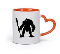 DEBINGY cerámica Taza de té latte de porcelana Ogro de silueta, raza mítica del juego con solo un gran garrote. （11oz/320ml） Para cafetería o regalo Naranja