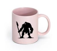 DEBINGY cerámica Taza de té latte de porcelana Ogro de silueta, raza mítica del juego con solo un gran garrote. （11oz/320ml） Para cafetería o regalo Rosa