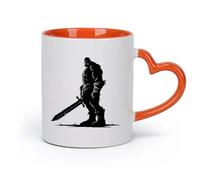 DEBINGY cerámica Taza de té latte de porcelana Silueta orca, raza mítica del juego, solo con espada grande. （11oz/320ml） Para leche, té, cola y agua Naranja