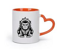 DEBINGY cerámica Taza de té latte de porcelana Una mascota gorila con una cabeza grande y un cuerpo grande. （11oz/320ml） Para el hogar y la oficina Naranja