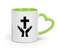 DEBINGY cerámica Taza de té o café original Manos cruzadas orando orar Dios Jesucristo cristianismo （11oz/320ml） Para té, café, infusión caliente Verde
