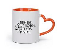 DEBINGY cerámica Taza de té Piensa como un protón. Citas inspiradoras de ciencia, educación escolar y siempre positivas. （11oz/320ml） Restaurante, oficina Naranja