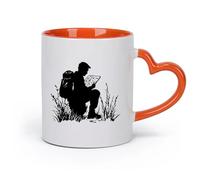 DEBINGY cerámica Taza de té Silueta de un excursionista agachado en la hierba alta estudiando un mapa （11oz/320ml） Para café, avena, té, fácil de limpiar Naranja