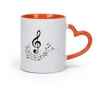 DEBINGY cerámica Taza de té Un diseño que presenta una clave de sol y notas musicales fluidas. （11oz/320ml） Ideal para el hogar, la oficina, cafeterías, ideas de regalo Naranja