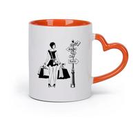 DEBINGY cerámica Taza de Té y Café Genial Chica comprando ropa con descuento en tienda de moda （11oz/320ml） Para bebidas calientes, latte, capuchino Naranja