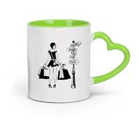 DEBINGY cerámica Taza de Té y Café Genial Chica comprando ropa con descuento en tienda de moda （11oz/320ml） Para bebidas calientes, latte, capuchino Verde
