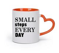 DEBINGY cerámica Taza de Té y Café Genial Citas inspiradoras para dar un pequeño paso cada día （11oz/320ml） Tazas de cerámica para el hogar o el trabajo Naranja