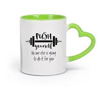 DEBINGY cerámica Taza de Té y Café Genial Ejercicio de entrenamiento con barra con frase Esfuérzate （11oz/320ml） Para cafetería o restaurante Verde