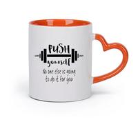 DEBINGY cerámica Taza de Té y Café Genial Ejercicio de entrenamiento con barra con frase Esfuérzate （11oz/320ml） Para cafetería o restaurante Naranja
