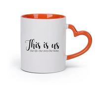 DEBINGY cerámica Taza de Té y Café Genial Esta es nuestra familia Nuestra historia de vida Introducción （11oz/320ml） Para cafetería o restaurante Naranja