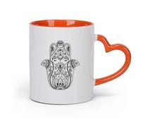 DEBINGY cerámica Taza, Taza de Café/Té Mandala de la Mano de Fátima Hamsa Creativo Boho India （11oz/320ml） Oficina, hogar, cafetería, apto para lavavajillas y microondas Naranja
