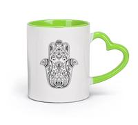 DEBINGY cerámica Taza, Taza de Café/Té Mandala de la Mano de Fátima Hamsa Creativo Boho India （11oz/320ml） Oficina, hogar, cafetería, apto para lavavajillas y microondas Verde