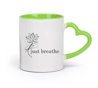 DEBINGY cerámica Taza, Taza de Café/Té Sala de meditación del estudio de yoga Just Breathe Lotus （11oz/320ml） Café, té, latte, leche, cacao, zumo y otras bebidas calientes Verde