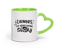 DEBINGY cerámica Tazas blancas Dibujos animados de lavandería, historia interminable, lavandería, lavandería, familia, citas de amor （11oz/320ml） Para el hogar y la oficina Verde