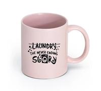 DEBINGY cerámica Tazas blancas Dibujos animados de lavandería, historia interminable, lavandería, lavandería, familia, citas de amor （11oz/320ml） Para el hogar y la oficina Rosa