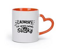 DEBINGY cerámica Tazas blancas Dibujos animados de lavandería, historia interminable, lavandería, lavandería, familia, citas de amor （11oz/320ml） Para el hogar y la oficina Naranja