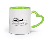 DEBINGY cerámica Tazas blancas El sueño de Cenicienta es un deseo que tu corazón le pide a la niña. （11oz/320ml） Apto para lavavajillas y microondas Verde