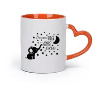 DEBINGY cerámica Tazas blancas Elefante bebé sueña con cosas grandes y pequeñas, cita sobre la luna y las estrellas. （11oz/320ml） Apto para microondas Naranja