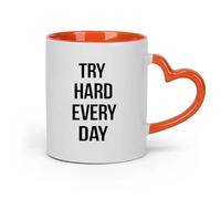 DEBINGY cerámica Tazas blancas Esfuérzate más cada día Cita de automotivación Gráfico de entrenamiento del centro de fitness （11oz/320ml） Para el hogar y la oficina Naranja