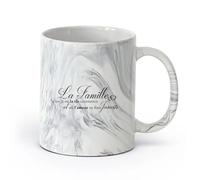 DEBINGY cerámica Tazas blancas Francés La Family Quotes La Family C'Est Là Où La Vie Getting Started Quotes Cocina （11oz/320ml） Para el hogar y la oficina Negro mármol