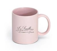 DEBINGY cerámica Tazas blancas Francés La Family Quotes La Family C'Est Là Où La Vie Getting Started Quotes Cocina （11oz/320ml） Para el hogar y la oficina Rosa