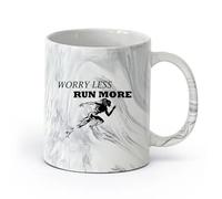 DEBINGY cerámica Tazas blancas Gimnasio Gimnasio Preocúpate menos, más Corredor Frases motivacionales Fitnesscenter Center （11oz/320ml） Para espresso, juego de té Negro mármol