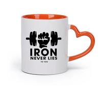 DEBINGY cerámica Tazas blancas Gymnasticsnasium Studio Iron Never Miente Cita Fuerza Muscular Mancuernas （11oz/320ml） Ideal para usar en casa y la oficina Naranja
