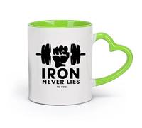 DEBINGY cerámica Tazas blancas Gymnasticsnasium Studio Iron Never Miente Cita Fuerza Muscular Mancuernas （11oz/320ml） Ideal para usar en casa y la oficina Verde