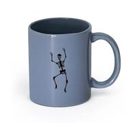 DEBINGY cerámica Tazas blancas Patrón de huesos de calavera bailando de esqueleto divertido de Halloween （11oz/320ml） Apto para lavavajillas y microondas Gris azulado
