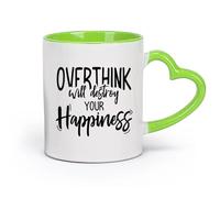 DEBINGY cerámica Tazas blancas Pensar demasiado puede arruinar tu felicidad: citas motivacionales inspiradoras （11oz/320ml） Gran regalo para parejas Verde