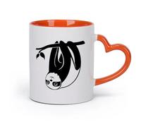 DEBINGY cerámica Tazas blancas Perezosos bebés: Animales divertidos que juegan en las ramas de los árboles （11oz/320ml） Regalo para hombre o mujer Naranja