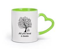 DEBINGY cerámica Tazas blancas Todo lo que necesitas son libros, citas inspiradoras, libros, educación, escuela. （11oz/320ml） Restaurante, oficina Verde