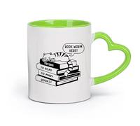 DEBINGY cerámica Tazas blancas Un glifo de un gato acostado sobre un libro con tipografía de ratón de biblioteca aquí. （11oz/320ml） Apto para lavavajillas Verde